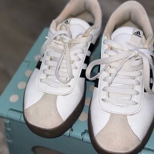 Adidas White and Beige Sneakers with Black Stripes